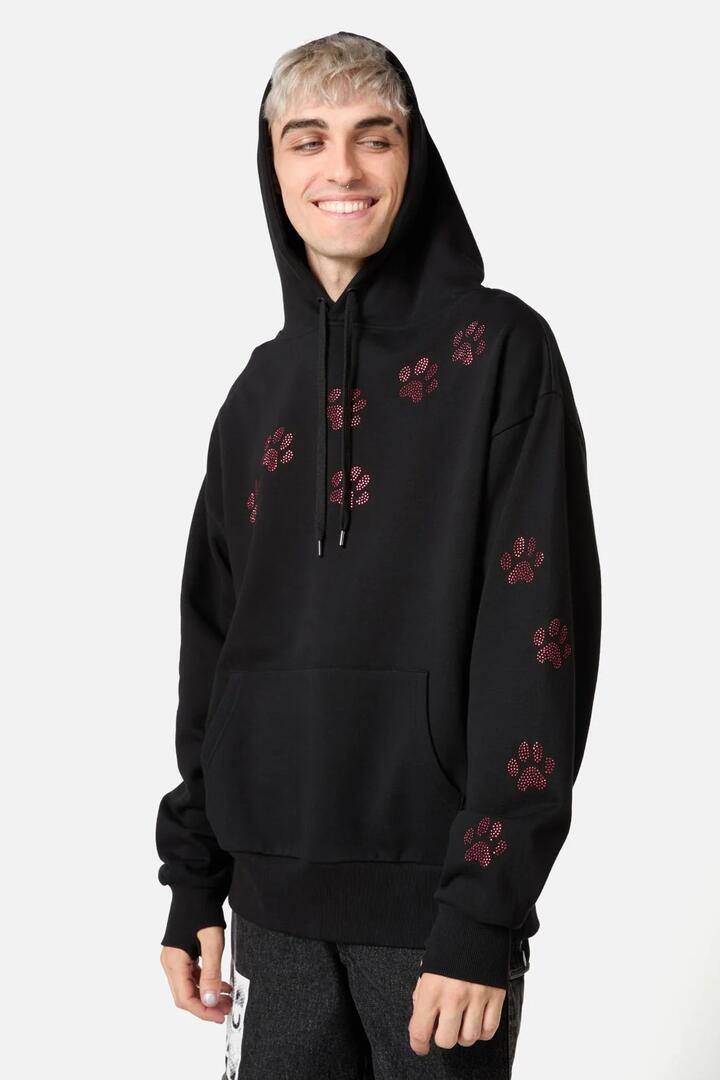 Image of a model wearing Outerwear. Productname: Moggy Paw Hoodie in Black colour by brand - Dangerfield