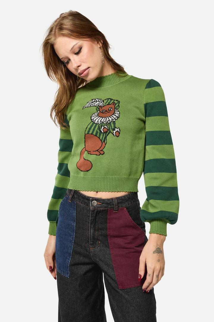 Image of a model wearing Tops. Productname: M'Lady LS Knit in Green colour by brand - Black Friday