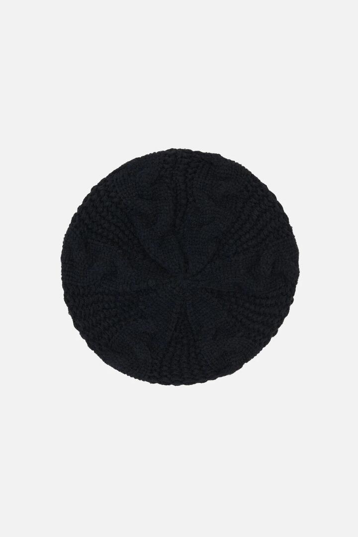 Image of a model wearing Tops. Productname: Black Cable Knit Beret in Black colour by brand - Princess Highway