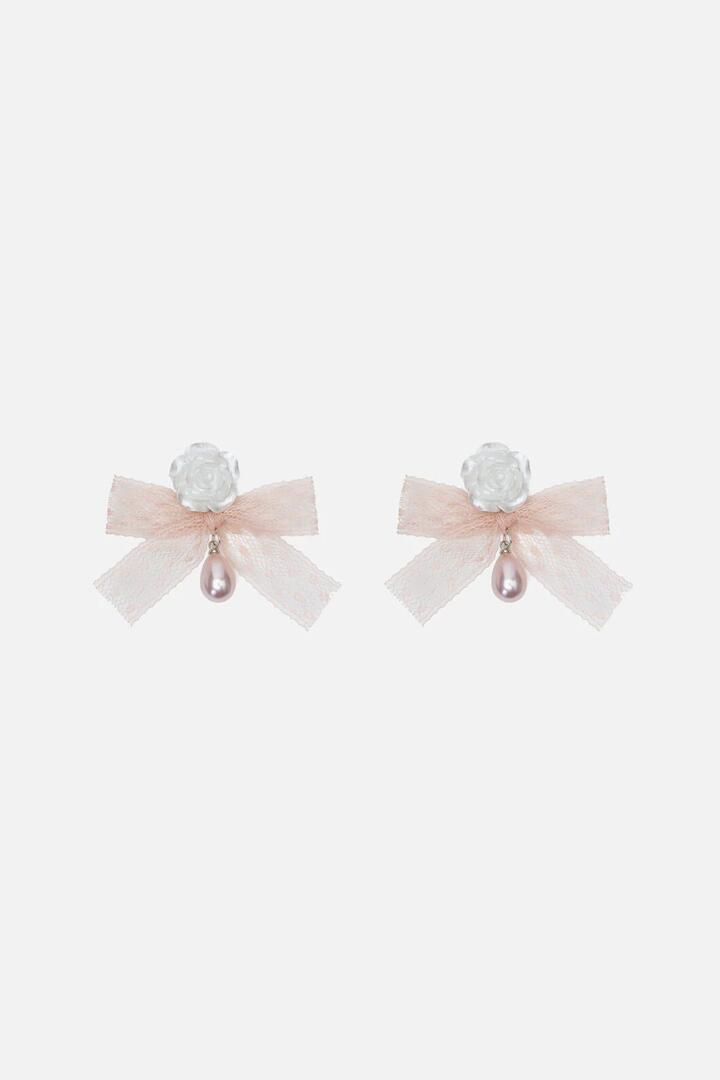 Image of Earrings. Productname: Bow Rose & Pearl Earrings in White colour by brand - Princess Highway
