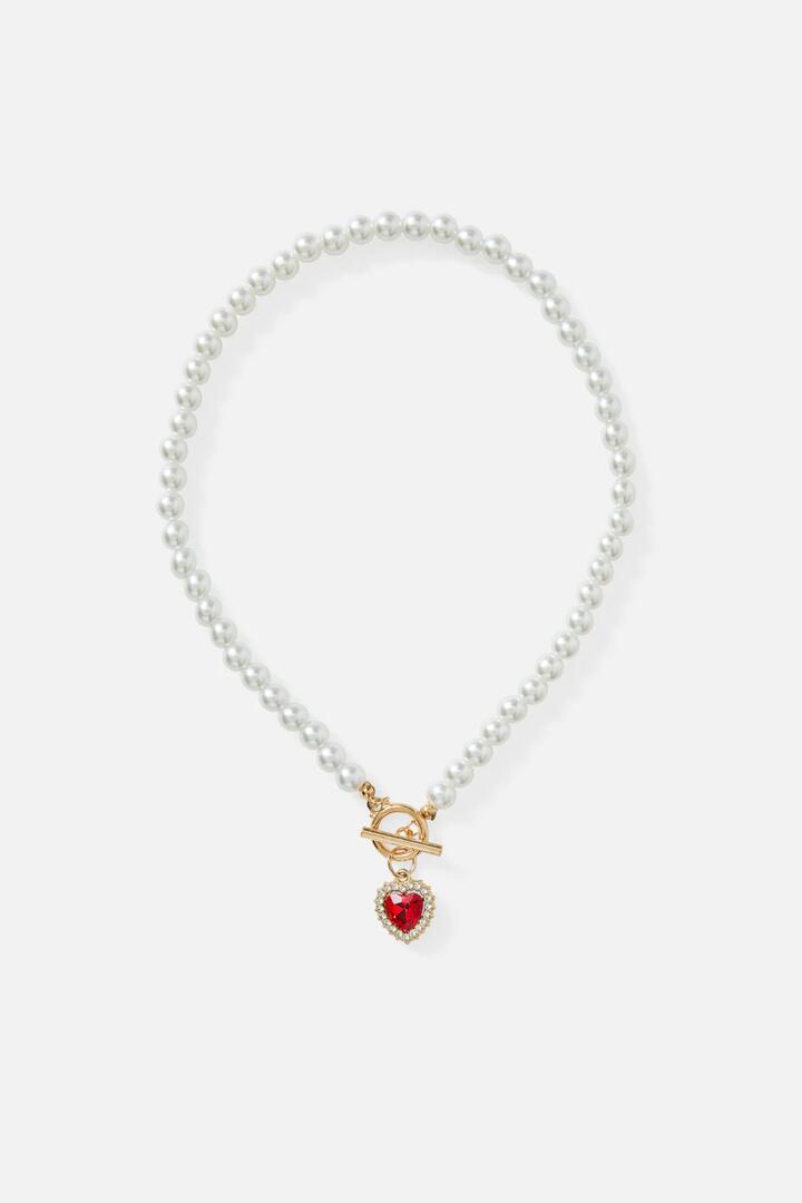 Image of Necklaces. Productname: Heart Pearl Necklace in Red colour by brand - Princess Highway