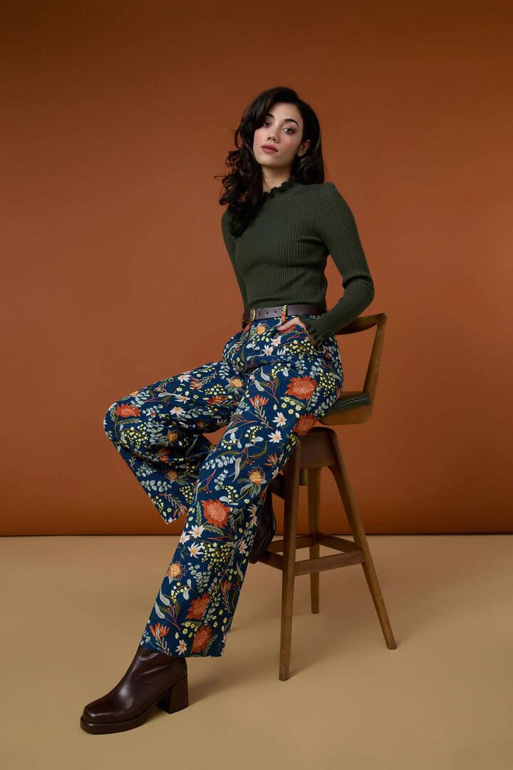 Image of a model wearing Pants. Productname: Opal Native Pant in Teal colour by brand - Princess Highway