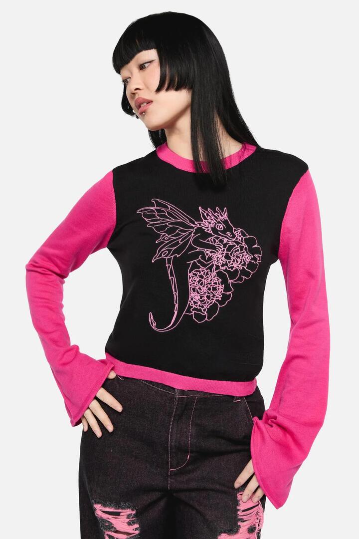 Image of a model wearing Tops. Productname: Dragons Grove Contrast Knit in Black/Pink colour by brand - Black Friday