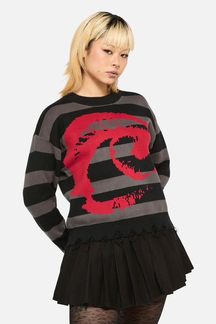 Image of a model wearing Tops. Productname: Eye On You Knit in Black/Grey colour by brand - Dangerfield