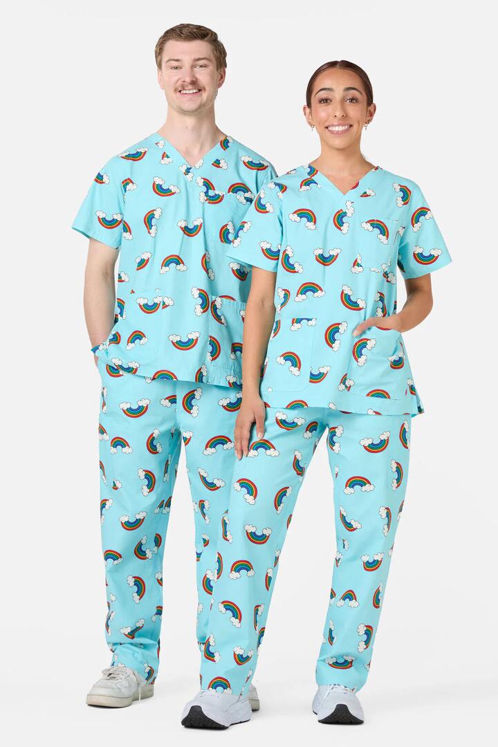 Image of a model wearing Uniforms & Workwear. Productname: Over The Rainbow Scrub Set in Blue colour by brand - Scrubs With Love