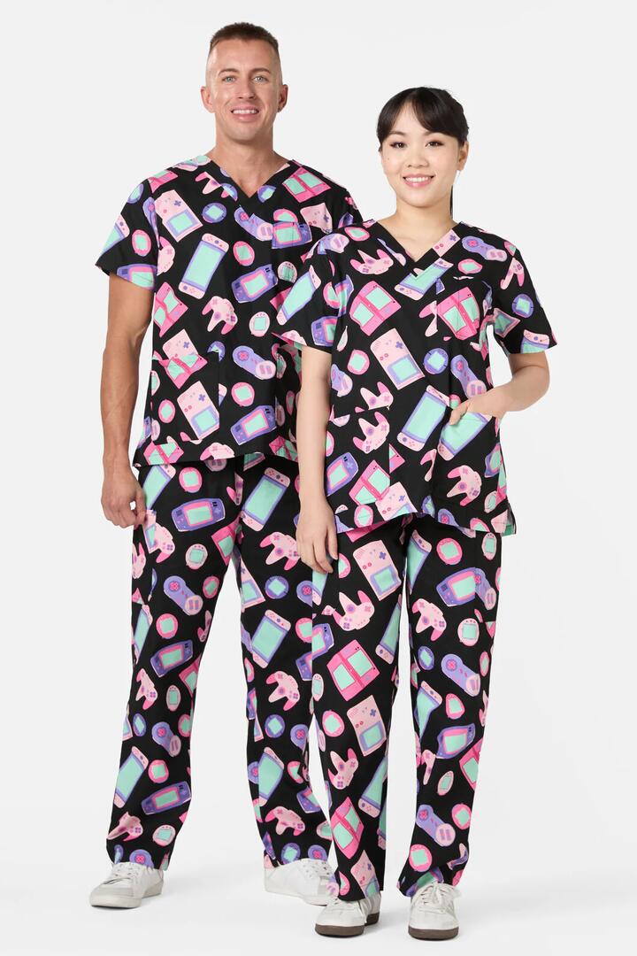 Image of a model wearing Uniforms & Workwear. Productname: Tech Head Scrub Set in Black colour by brand - Scrubs With Love