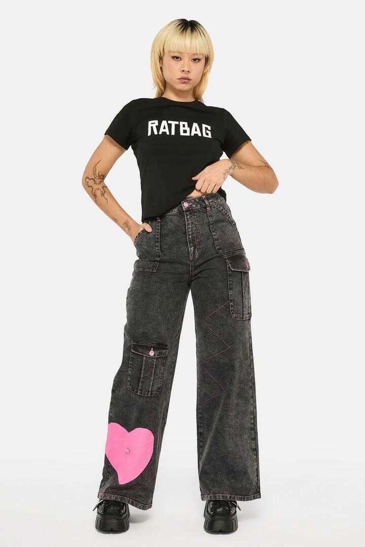 Image of a model wearing Pants. Productname: Laneway Acid Wash Pocket Cargo in Grey colour by brand - Black Friday