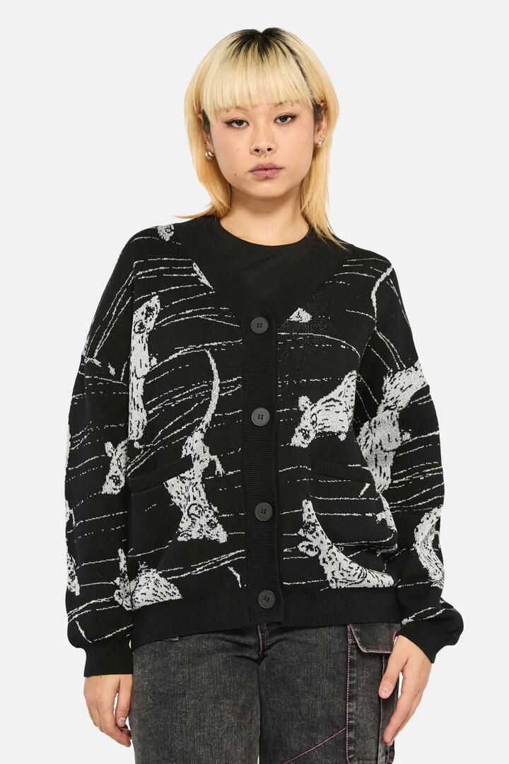Image of a model wearing Outerwear. Productname: Ratbag Oversize Cardigan in Grey colour by brand - Black Friday