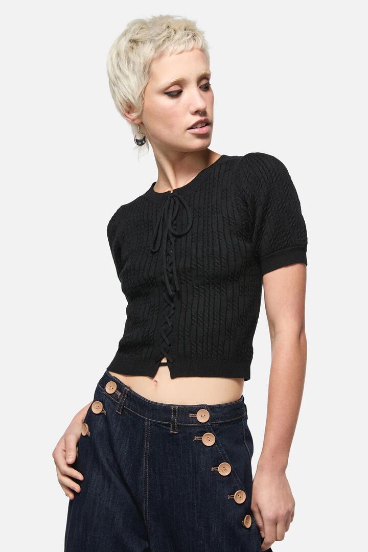 Image of Accessories. Productname: Blooming Tie Knit Cardi in Black colour by brand - Dangerfield