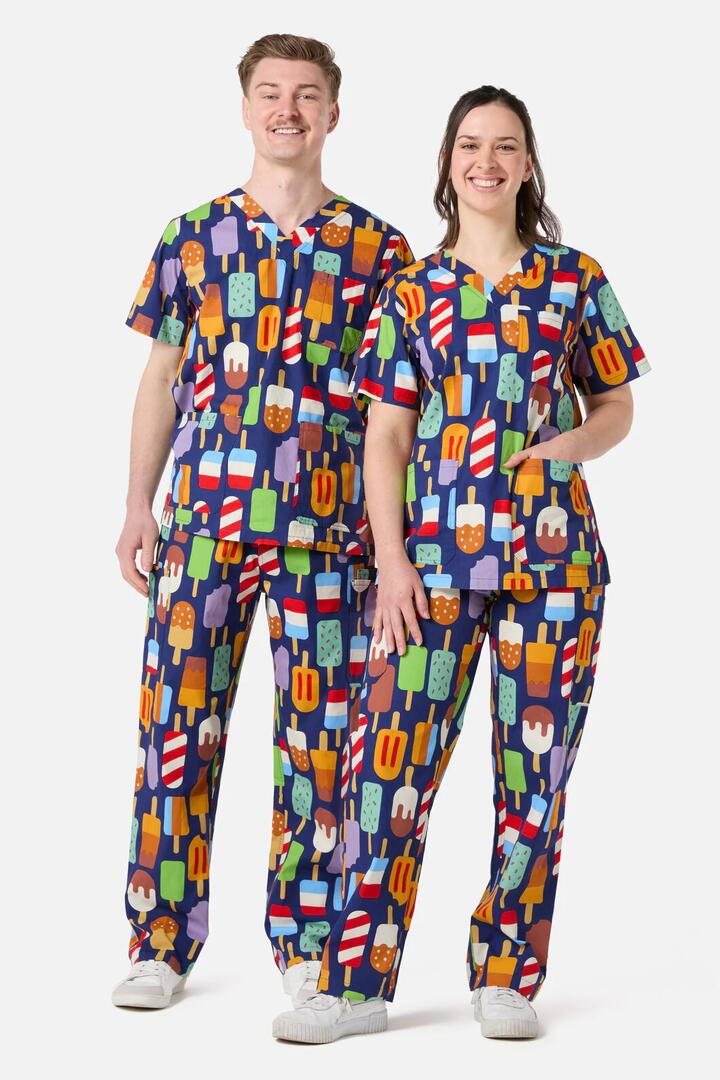 Image of a model wearing Uniforms & Workwear. Productname: Summer Treats Scrub Set in Navy colour by brand - Scrubs With Love
