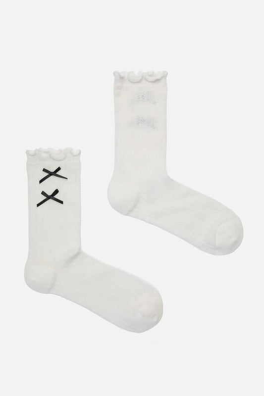 Image of Socks. Productname: White Lacey Bow Socks in White colour by brand - Princess Highway