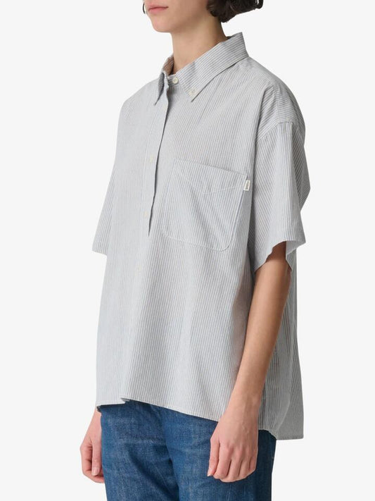 Image of a model wearing Shorts. Productname: S-Double Womens Stripe Short Sleeve Shirt in STRIPED colour by brand - S-Double