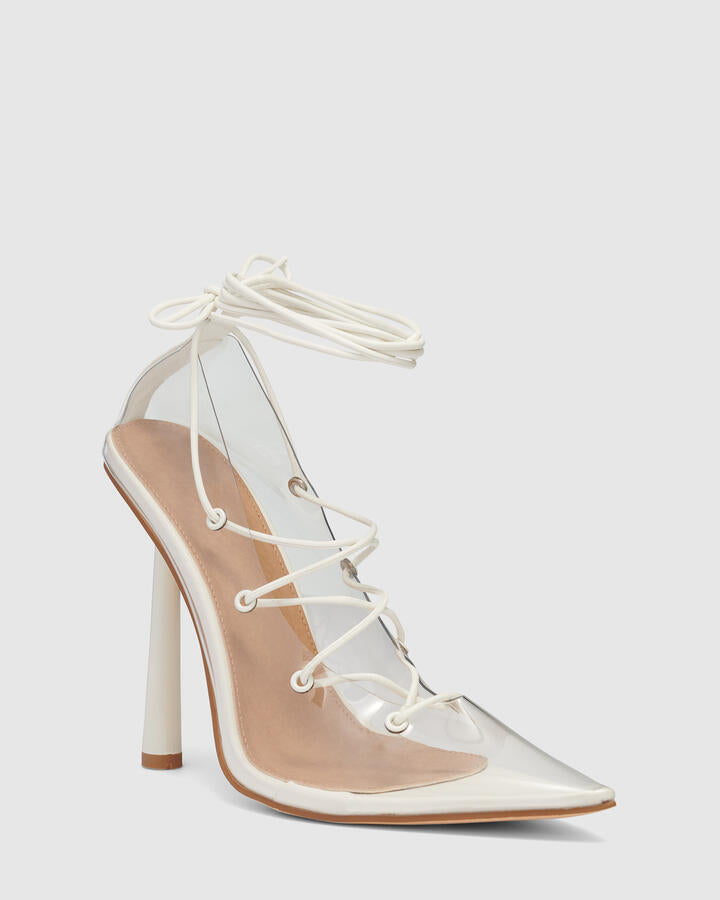 Image of Shoes. Product name - Zylvia White Stilettos in Multi colour by brand - Novo