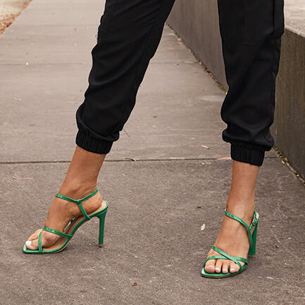 Image of Heels. Product name - Moon Green Slim Rectangular Heels in Green colour by brand - Novo