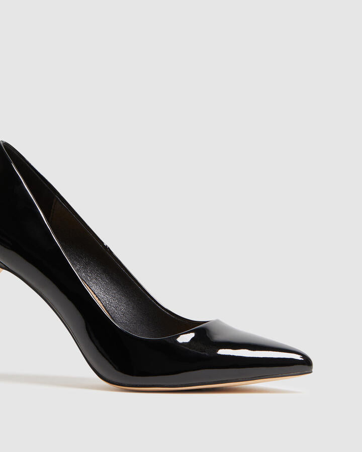 Image of Heels. Product name - Impossible Black Patent Vegan Heels in Black colour by brand - Novo