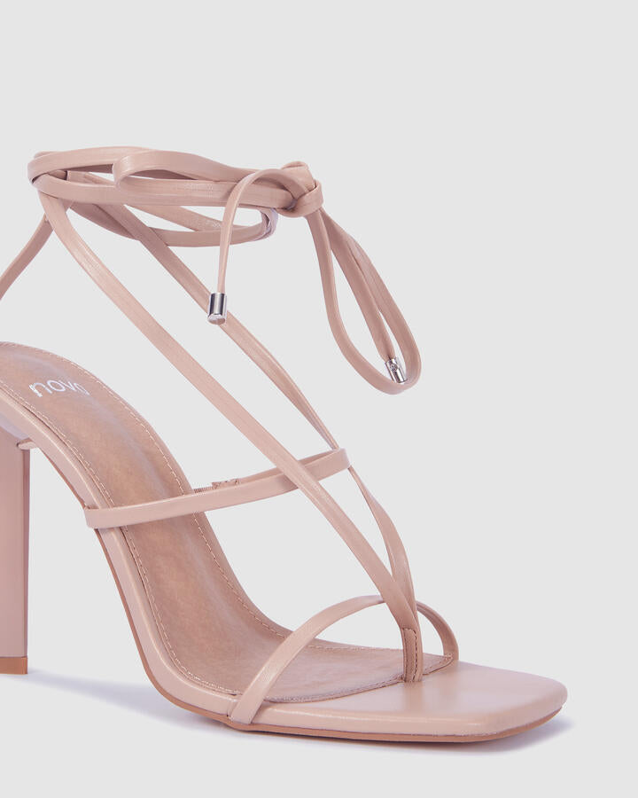 Image of Heels. Product name - Zavo Camel Slim Rectangular Heels in Beige colour by brand - Novo
