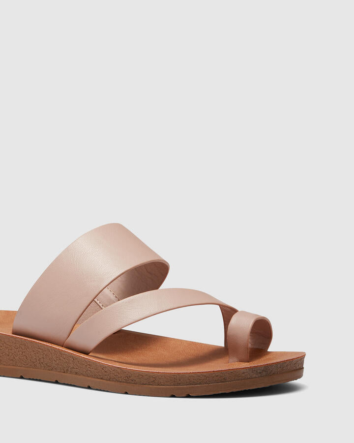 Image of Sandals. Product name - Sabah Nude Flat Sandals in Neutral colour by brand - Novo