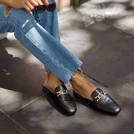 Image of Flats. Product name - Carletta Black Slip Ons in Black colour by brand - Novo