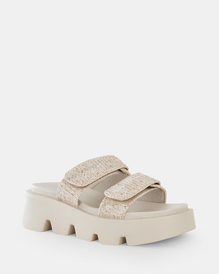 Image of Sandals. Product name - Brennan Metallic Raffia Wedge Sandals in Metallic Raffia colour by brand - Novo