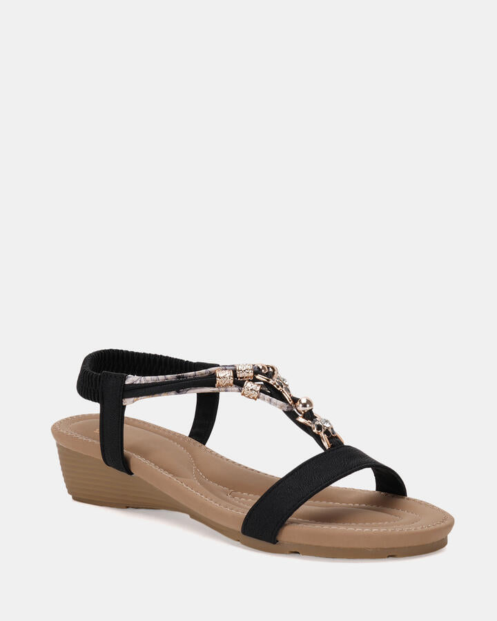 Image of Sandals. Product name - Elsalvador Black Wedge Sandals in Black colour by brand - Novo