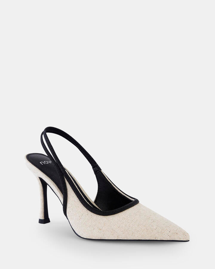 Image of Heels. Product name - Ianthe Linen Pumps in Neutral colour by brand - Novo