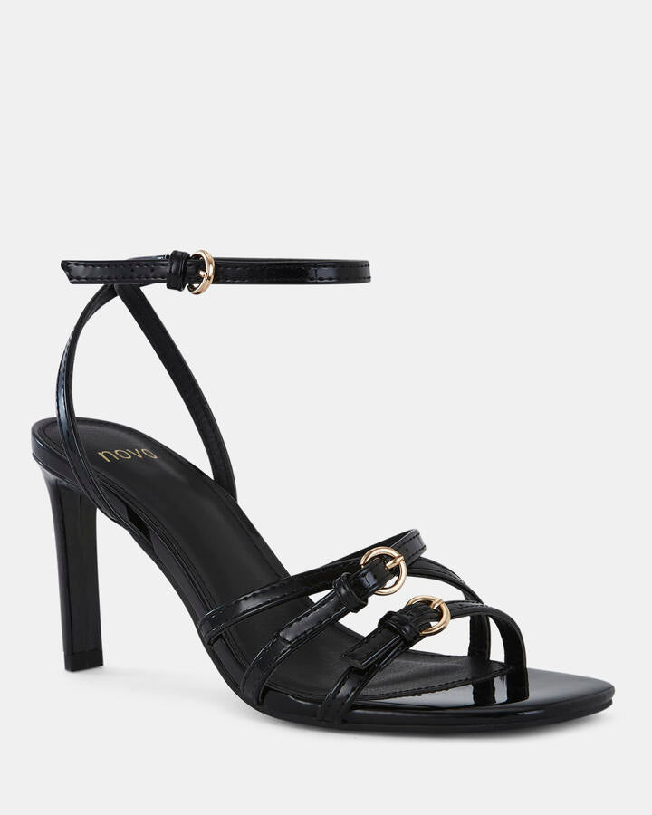 Image of Charms. Product name - Madaio Black Patent Stilettos in Black colour by brand - Novo