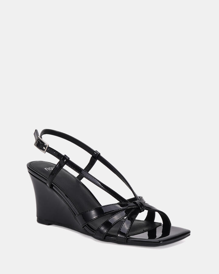 Image of Boots. Product name - Baena Black Patent Vegan Wedges in Black colour by brand - Novo