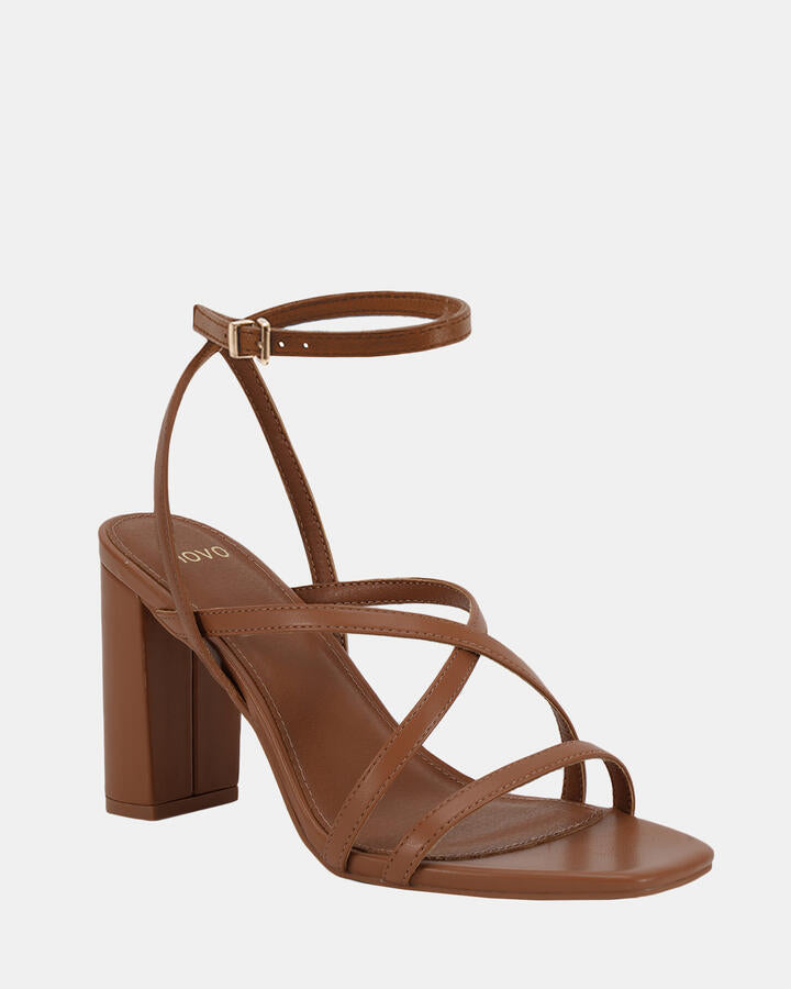 Image of Heels. Product name - Nara Brown Sugar Block Heels in Brown Sugar colour by brand - Novo