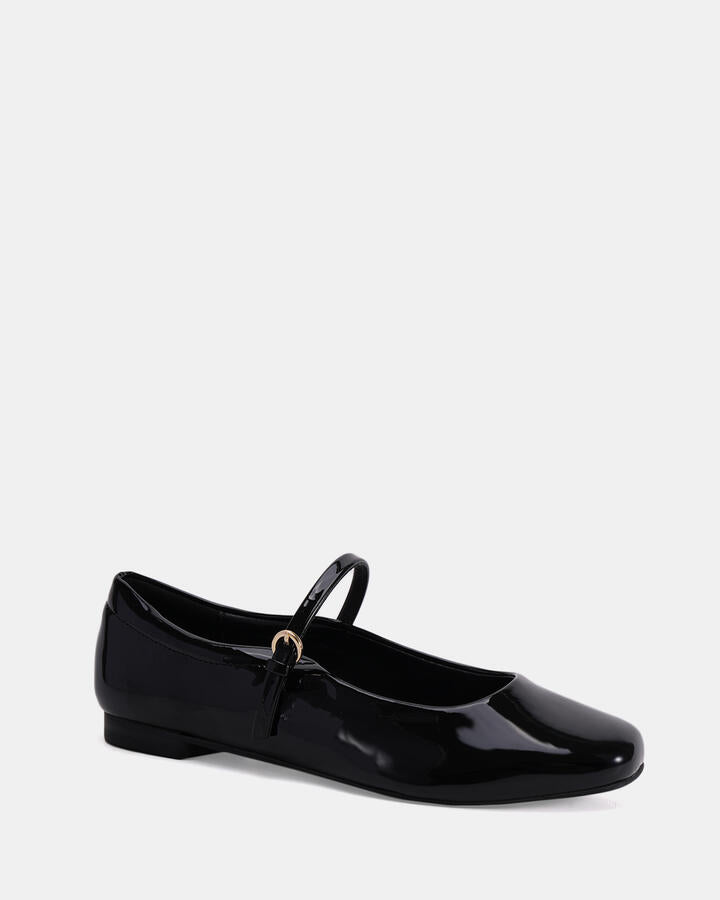 Image of Shoes. Product name - Carabello Black Patent Ballet Flats in Black colour by brand - Novo