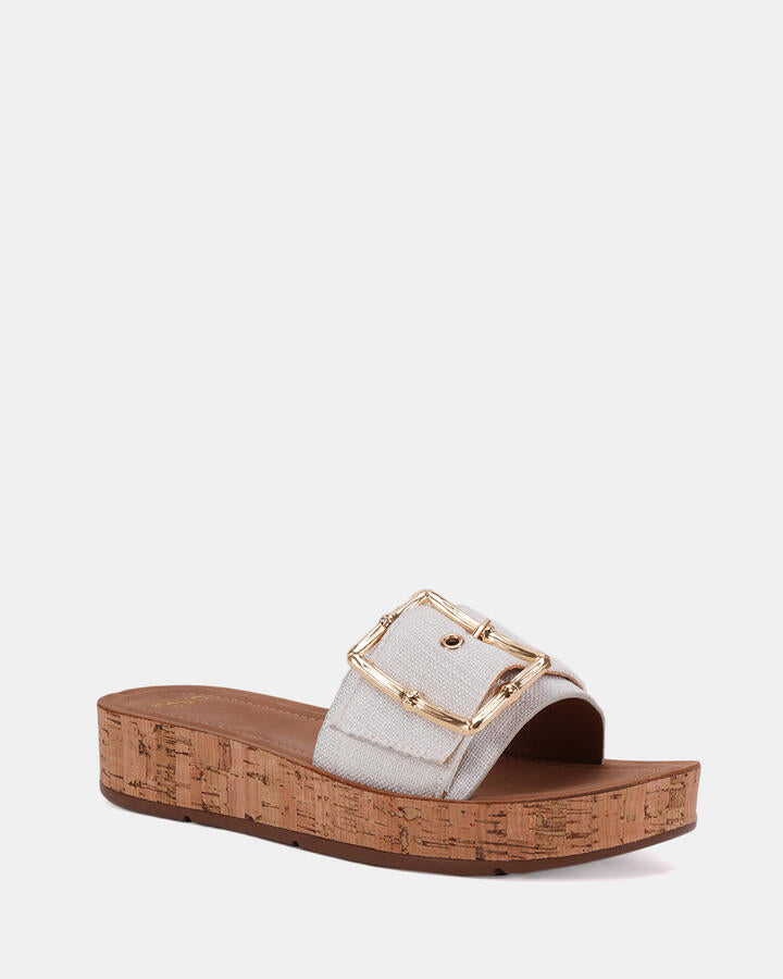 Image of Slippers. Product name - Saso Linen Flatform in Neutral colour by brand - Novo