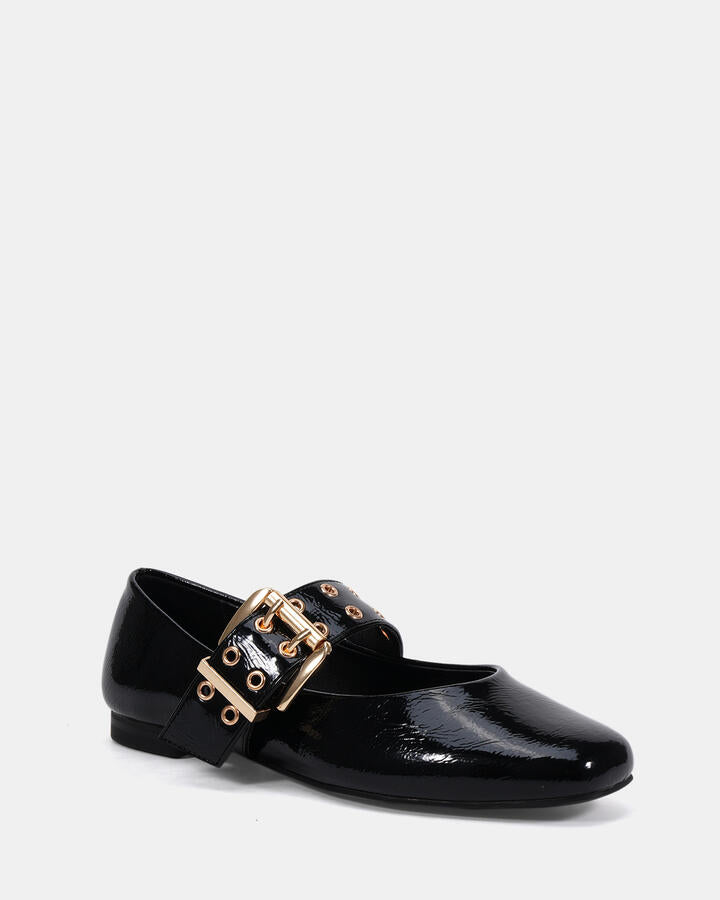 Image of Shoes. Product name - Cotillion Black Patent Ballet Flats in Black colour by brand - Novo