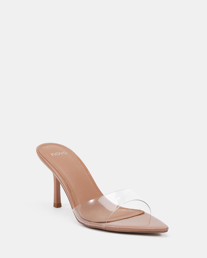 Image of Heels. Productname: Yolo: Clear - Women's Strappy - High Heel in Beige colour by brand - Novo