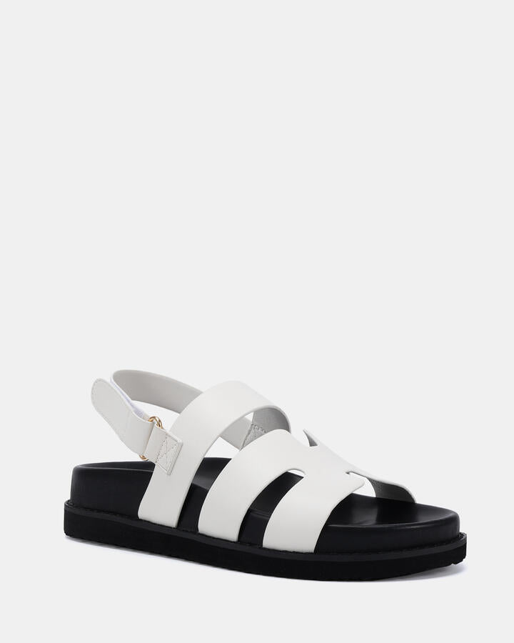 Image of Sandals. Product name - Tarquin White Flat Sandals in Multi colour by brand - Novo