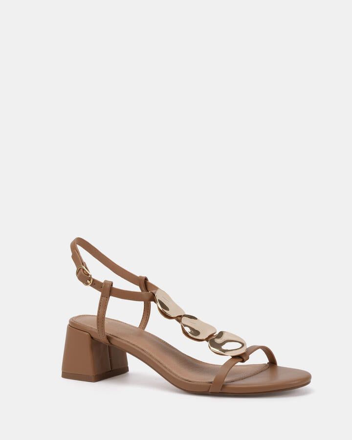 Image of Heels. Productname: Undigo: Brown Sugar - Women's Strappy - Low Heel in Brown Sugar colour by brand - Novo
