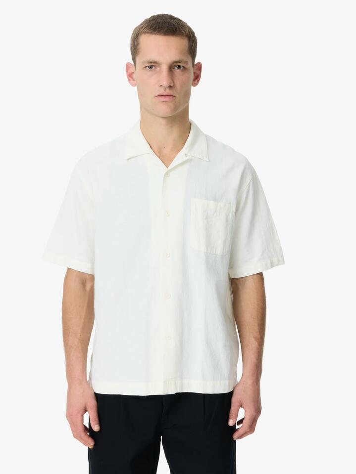 Image of a model wearing Tops. Productname: Article One Whelan Shirt in Off White colour by brand - Article One