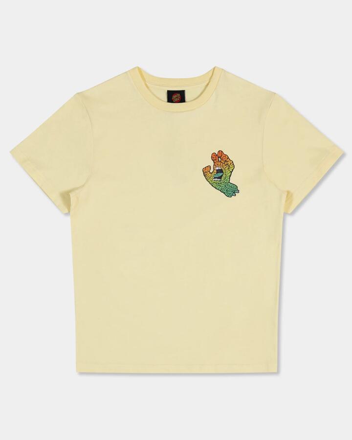 Image of a model wearing Tops. Productname: Santa Cruz Boys 8-16 Letter Hand Fade T-Shirt Butter - in Butter colour by brand - Santa Cruz