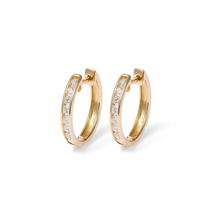 Image of Earrings. Productname: 14mm Channel Huggie Earrings with 0.50tw of Laboratory-Grown Diamonds in 9kt Yellow Gold in Diamond colour by brand - Bevilles