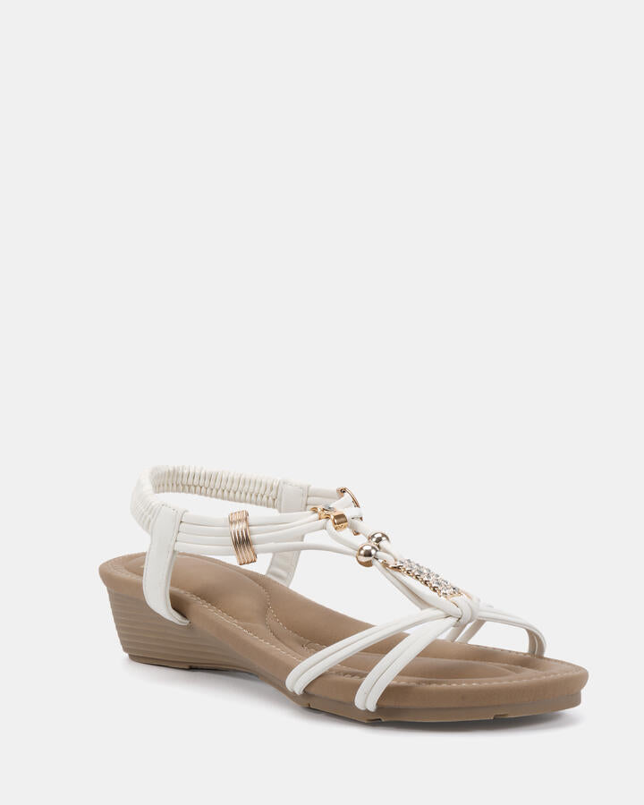 Image of Sandals. Product name - Elnova White Wedge Sandals in Multi colour by brand - Novo