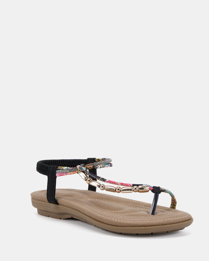 Image of Flats. Productname: ELSUNNY BLACK Women's Strappy - Flat Novo Sandals in Black colour by brand - Novo