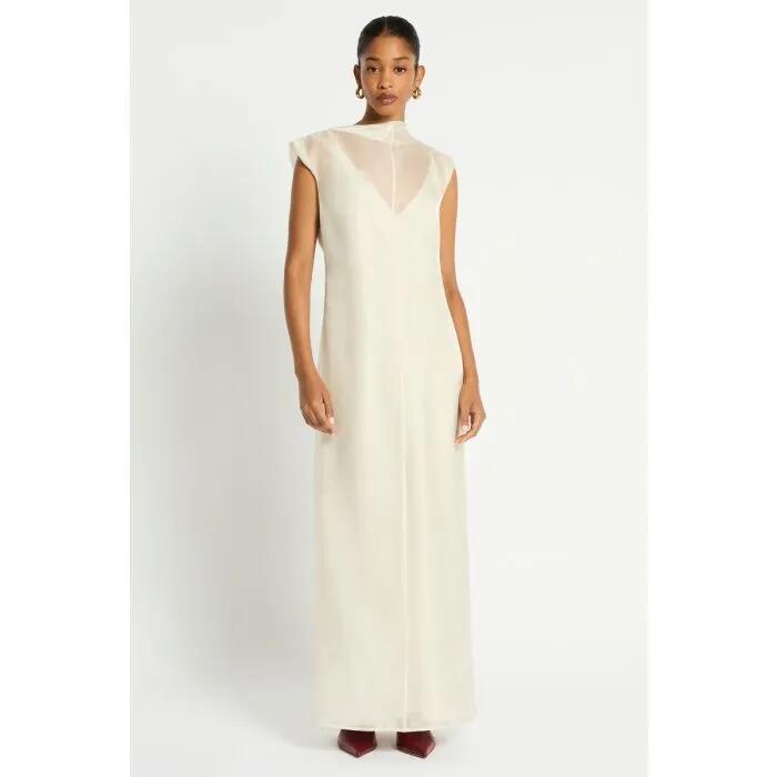 Image of a model wearing Dress. Productname: Afterglow Dress in EDELWEISS colour by brand - sass and bide