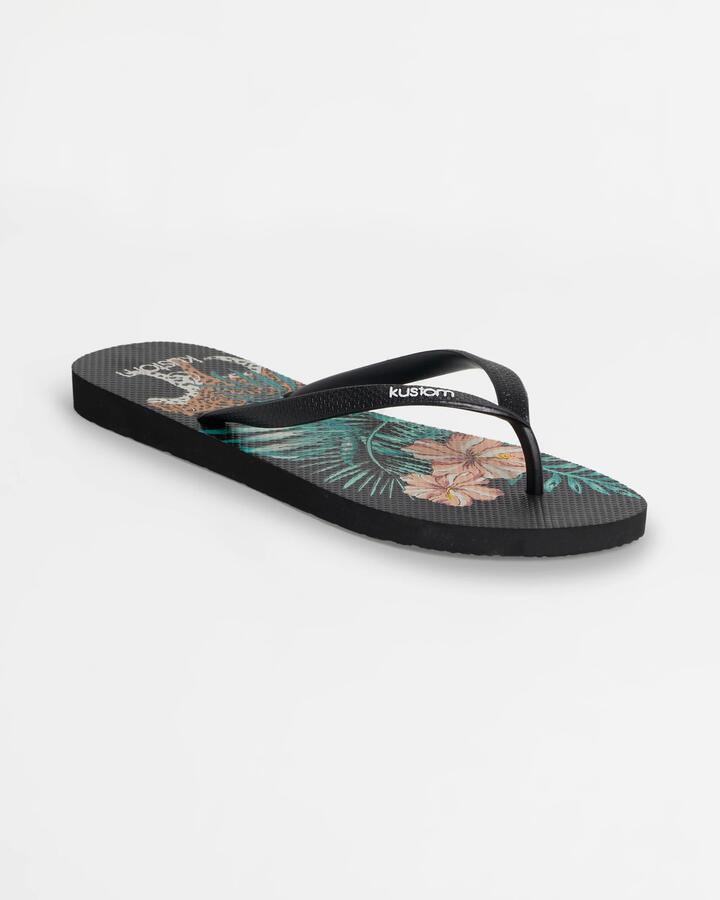 Image of Sandals. Product name - Kustom Womens Classic Thongs Black/Multi in Black/Multi colour by brand - Kustom