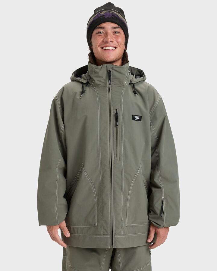 Image of a model wearing Outerwear. Productname: Quiksilver - Mens Live Wire Snow Jacket - Dusty Olive - in Dusty Olive colour by brand - Quiksilver