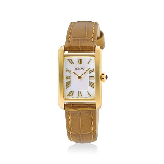 Image of Watches. Productname: Seiko Conceptual Caprice Quartz Camel Leather Watch SWR100P in Watch colour by brand - Seiko