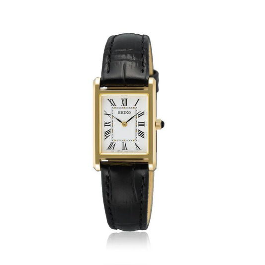 Image of Watches. Productname: Seiko Conceptual Caprice Quartz Black Leather Watch SWR108P in Watch colour by brand - Seiko