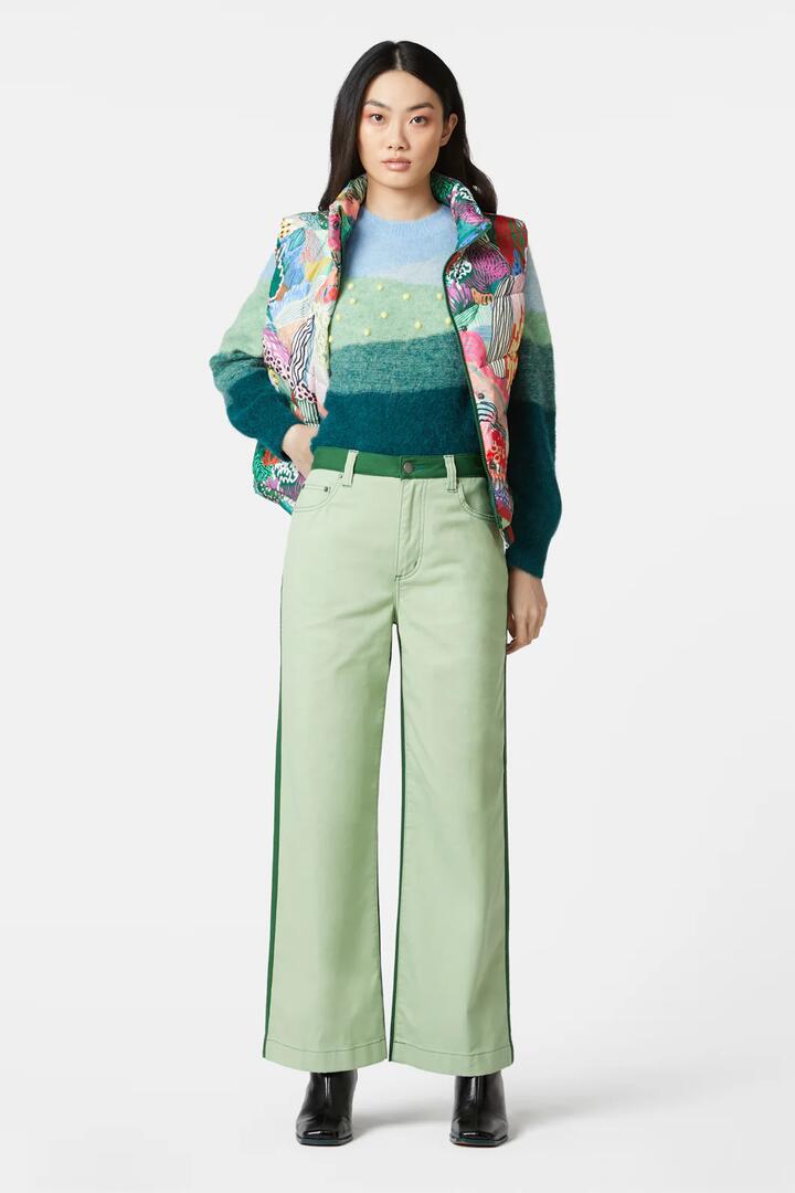 Image of a model wearing Denim. Productname: Block Colour Jean in Green colour by brand - Gorman