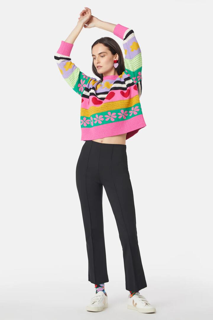Image of a model wearing Pants. Product name - Penelope Pant in Black colour by brand - Gorman