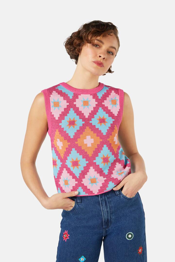 Image of Coats & Jackets. Product name - Magic Carpet Reversible Knit Vest in Multi colour by brand - Gorman