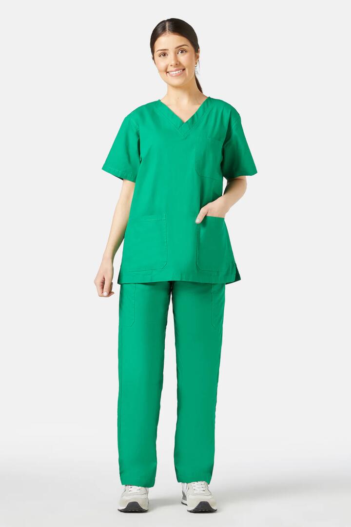 Image of a model wearing Uniforms & Workwear. Product name - Gorman Deep Green Scrub Set in Deep Green colour by brand - Gorman