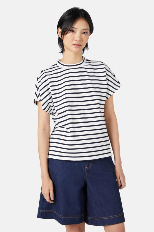 Image of a model wearing Tops. Productname: Fernanda Stripe Tee in Stripe colour by brand - Gorman