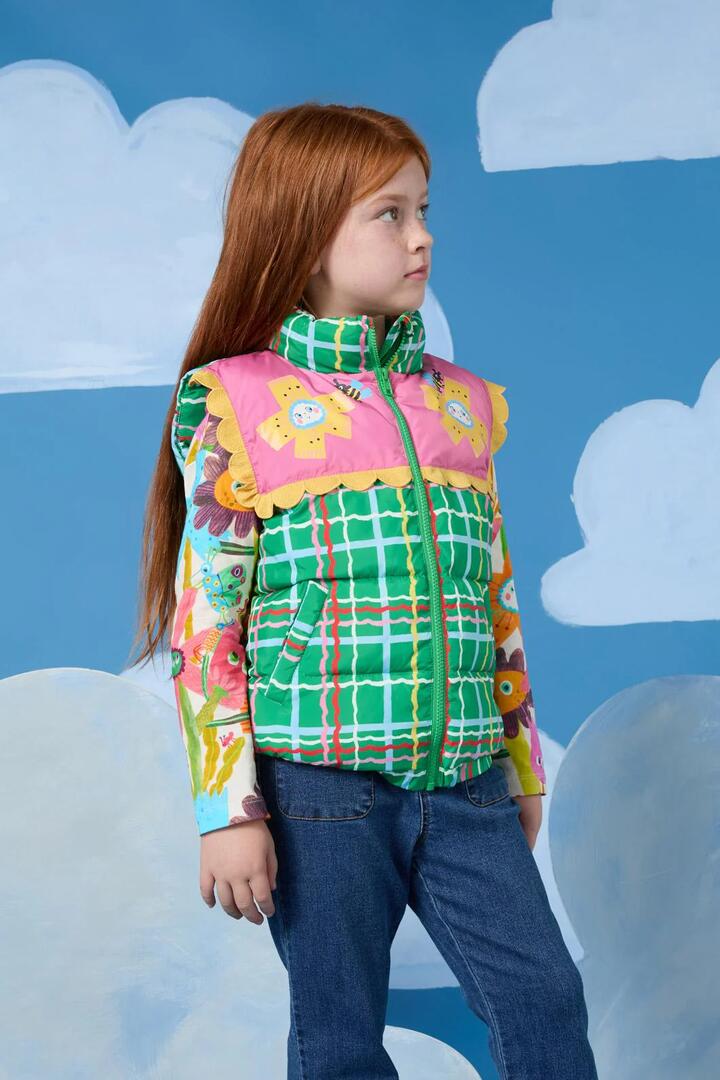 Image of Coats & Jackets. Productname: Wavy Check Kids Vest in Green colour by brand - Gorman